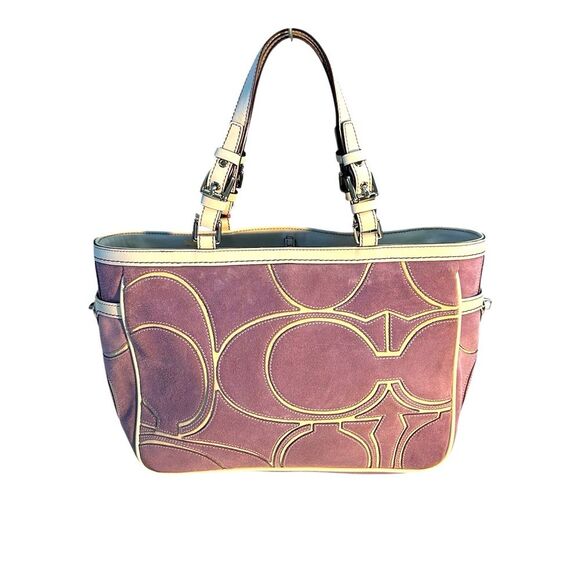 Coach Handbags - Coach Vintage Optic Signature Purple Suede Tote Bag